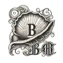 clam shell outline with the initials BH tattoo design idea