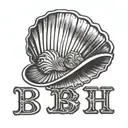 clam shell outline with the initials BH tattoo design idea