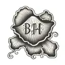 clam shell outline with the initials BH tattoo design idea
