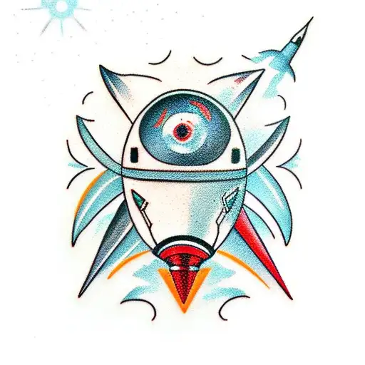 cartoon rocketship tattoo design idea