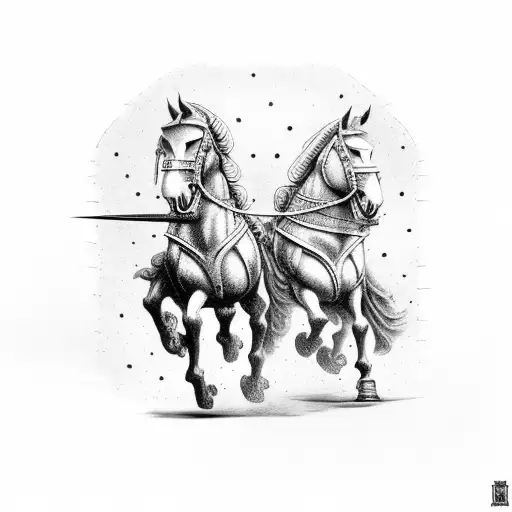 roman war cart with two horses tattoo design idea
