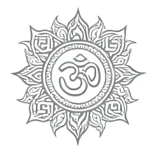 A Sun with OM symbol intertwined tattoo design idea
