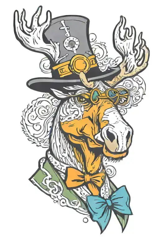 a moose with a tophat a monocle and juggalo face paint tattoo design idea