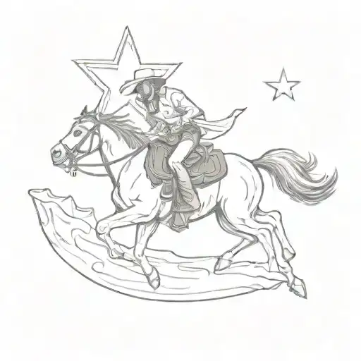 cowboy riding a pony backwards flipping a star shaped pancake in the air  tattoo design idea