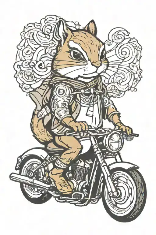 chipmunk riding a motorcycle with a cape on tattoo design idea