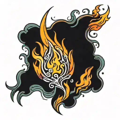 flame tattoo design for man  burning hot raging flame single flame multi colour colourful slim tall tribal symbol tattoo design idea