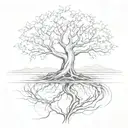 A sketch style tattoo of a tree with roots spreading into a flowing river, symbolizing the healing power of nature tattoo design idea