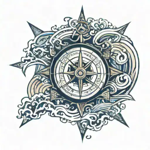 ocean waves into nautical compass tattoo design idea