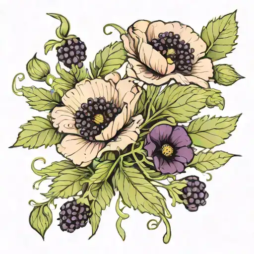 blackberry vine poppies wrapping with leaves and a magical feeling to it  tattoo design idea