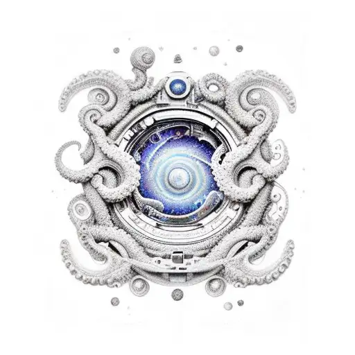 outer space, astronauts, octopus, Fibonacci  sequence, universe, film tattoo design idea
