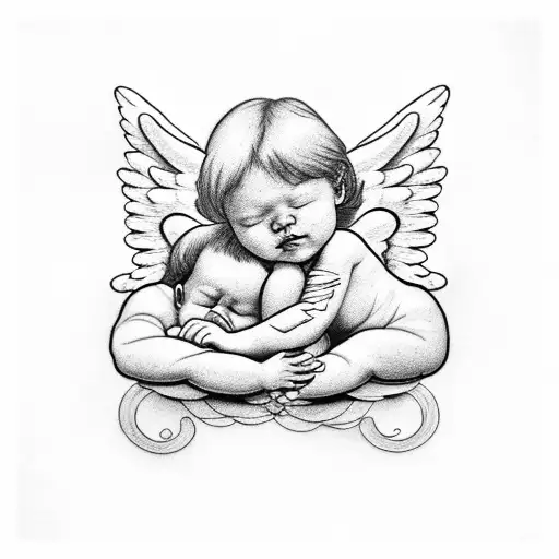 two angel babies sleeping on a cloud  tattoo design idea