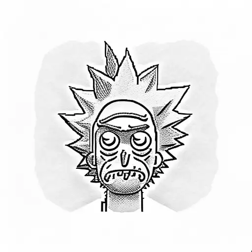 Rick and Morty characters exploring a pixelated mountain range tattoo design idea