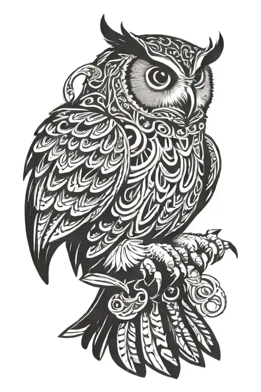 pels fishing owl flying tattoo design idea