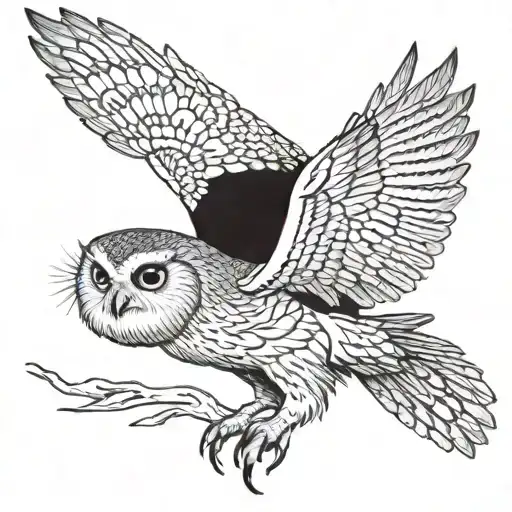 pels fishing owl flying with a fish in its grasp  tattoo design idea