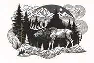 mountain range shaped like elk bear and wolf tattoo design idea