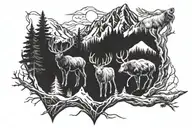 mountain range shaped like elk bear and wolf tattoo design idea