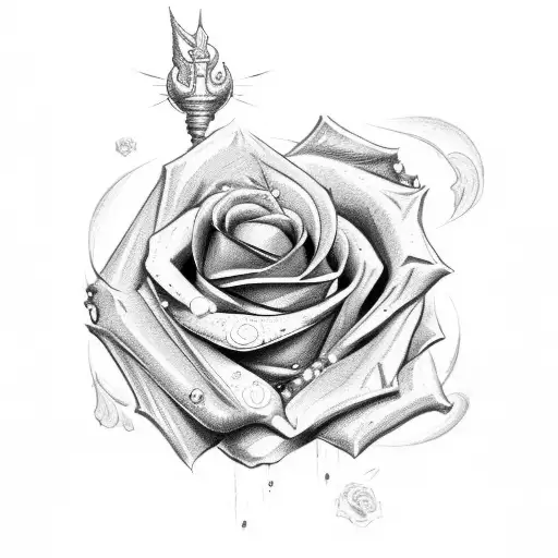 broken sword with rose hilt tattoo design idea