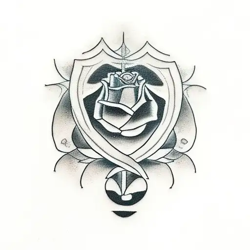 A traditional tattoo of the Sopranos logo with a twist, incorporating elements of the Mafia such as a black rose and a silhouette of a mobster. tattoo design idea