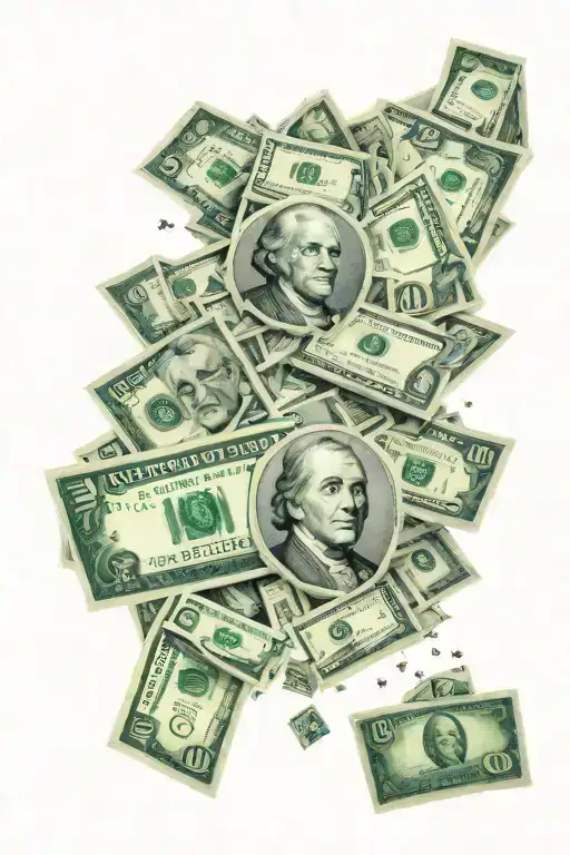 must be the money, diamonds, hundred dollar bills forming the shape tattoo design idea