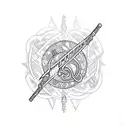 A sketch-style design of a musical staff intertwined with tribal patterns tattoo design idea