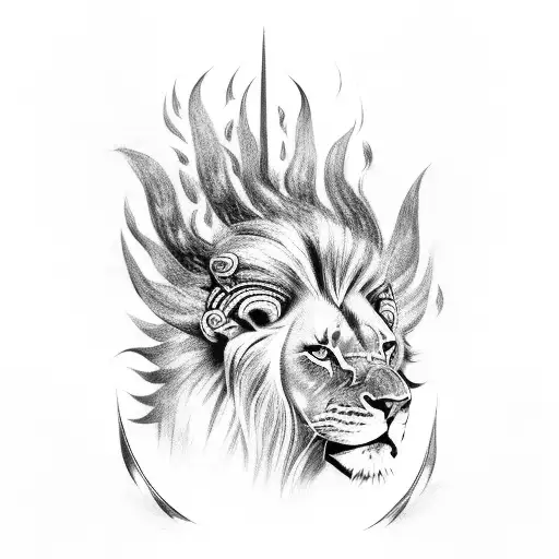 head to Lion with fire in style maori tattoo design idea