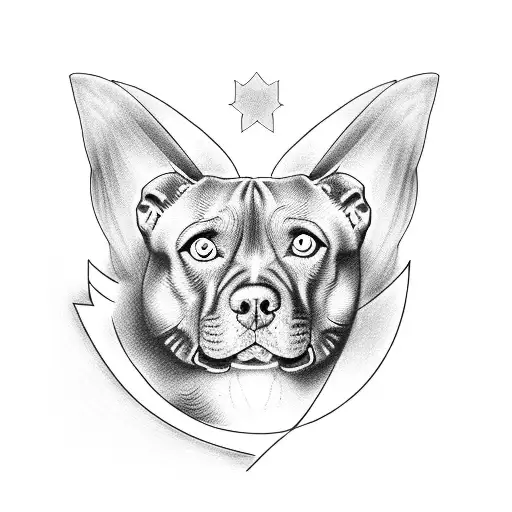 angel with pitbull and cat tattoo design idea