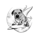 A majestic angel riding a surfboard with a pit bull by its side tattoo design idea