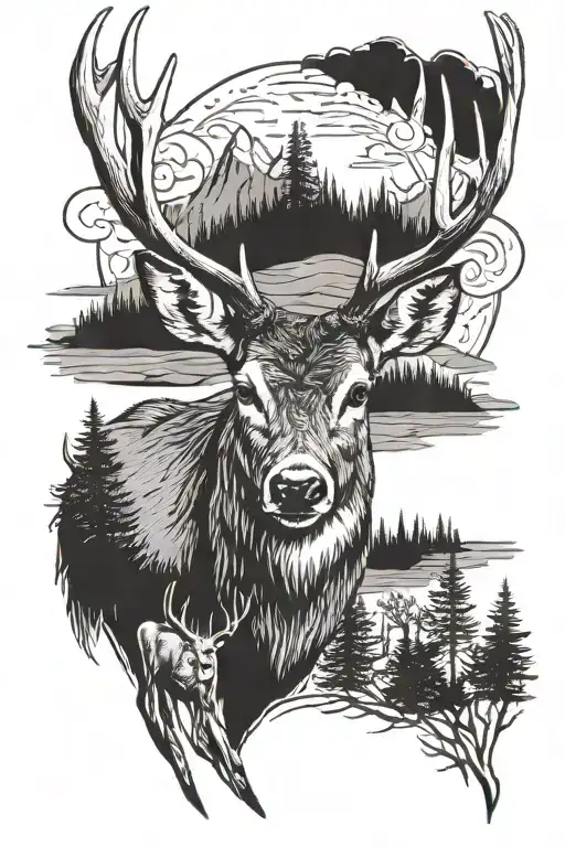 mule deer with nature scene tattoo design idea