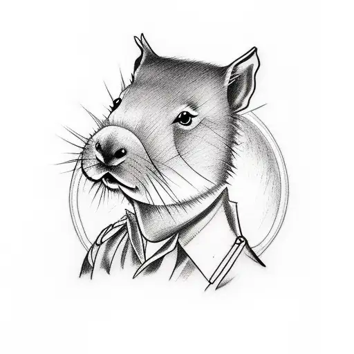 Tattoo sketch of capybara in old school technique tattoo design idea