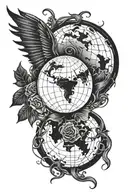 vampire wings with broken hearts and a globe around it tattoo design idea