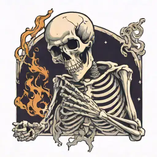 A skeleton blowing ash from his hand tattoo design idea