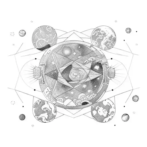 outer space sleeve with Suminagashi tattoo design idea