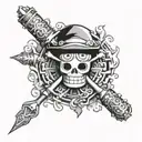 one piece patch work arm tattoo design idea