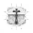 ancient Egyptian ankh with red sword. outline design tattoo design idea