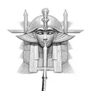 ancient Egyptian ankh with red sword. outline design tattoo design idea