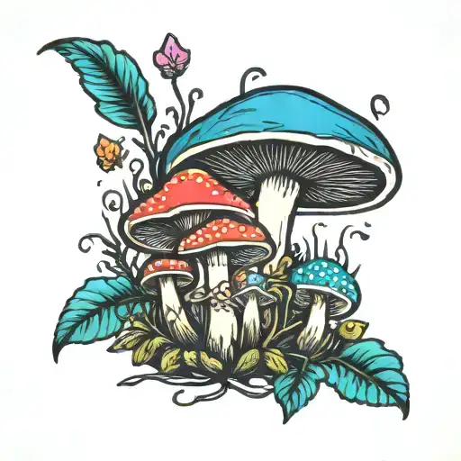mushrooms psychedelic tattoo design idea