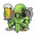 alien chugging a beer mug tattoo design idea
