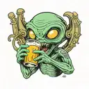 alien chugging a beer mug tattoo design idea
