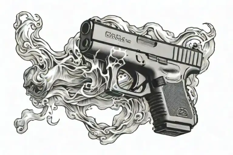 glock 22 wrapped in smoke  tattoo design idea