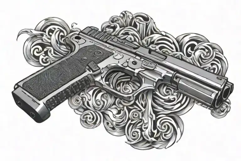 glock and smoke tattoo design idea