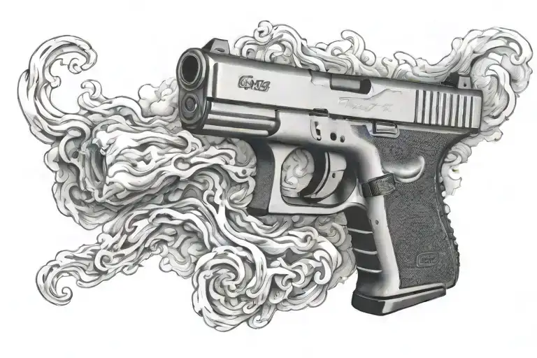 glock 22 wrapped in smoke  tattoo design idea