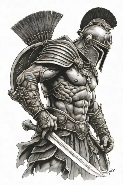 spartan warrior in armour with colosseum tattoo design idea