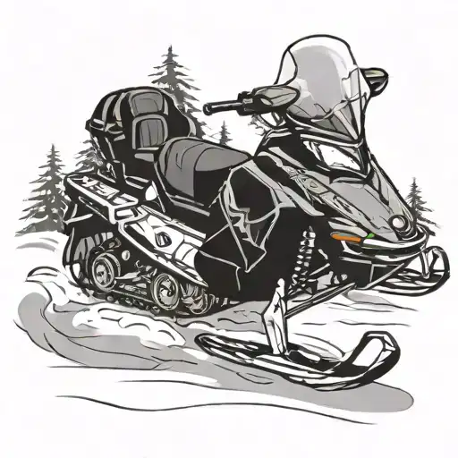 snowmobile design combining elements like trees background looking tattoo design idea