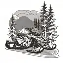 snowmobile design combining elements like trees background looking tattoo design idea