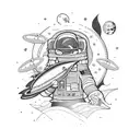 Astronaut fishing for planets while riding his rocket tattoo design idea