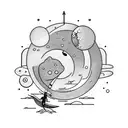 Astronaut fishing for planets while riding his rocket tattoo design idea