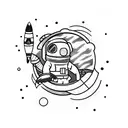 Astronaut fishing for planets while riding his rocket tattoo design idea