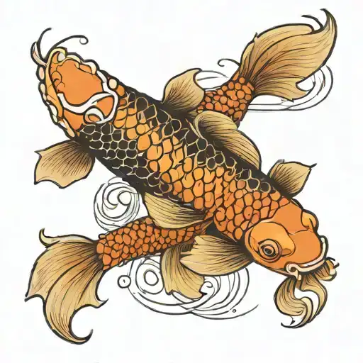 Two koi fish encircling each other and the words Έχω κατακτήσει τον εαυτό μουaround them tattoo design idea