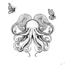 octopus underneath a bear and butterfly on top  tattoo design idea
