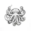 octopus underneath a bear and butterfly on top  tattoo design idea